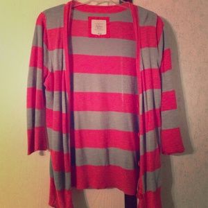 Large pink/gray striped cardigan. 100% cotton
