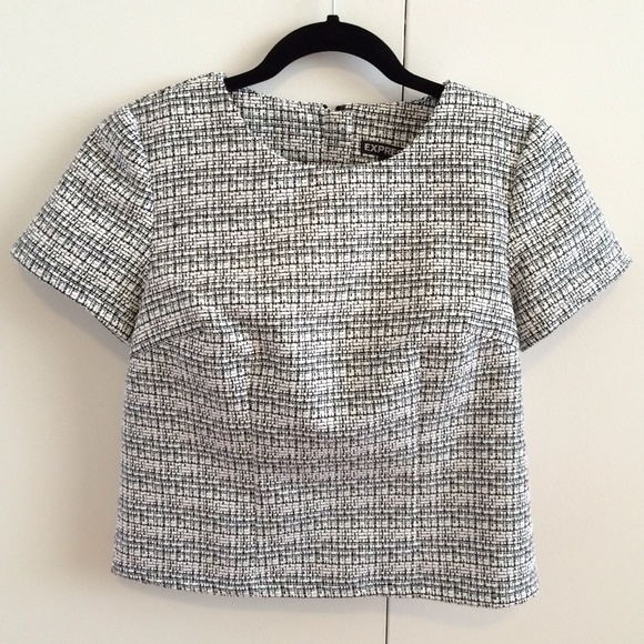 Express Boxy Tweed-look Cropped Top, Size XS - Picture 1 of 3