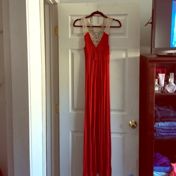 Red/orange maxi dress with lace back