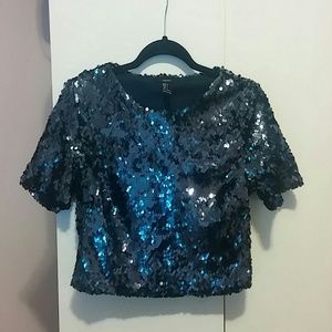 Navy Sequins crop top