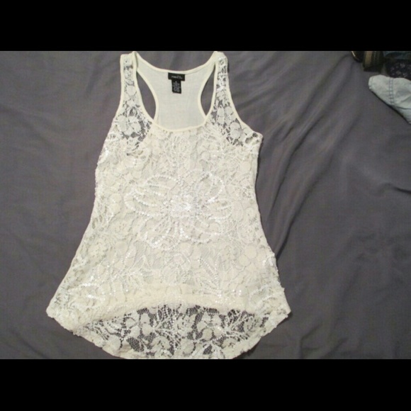White sequin and lace tank, size medium - Picture 2 of 4