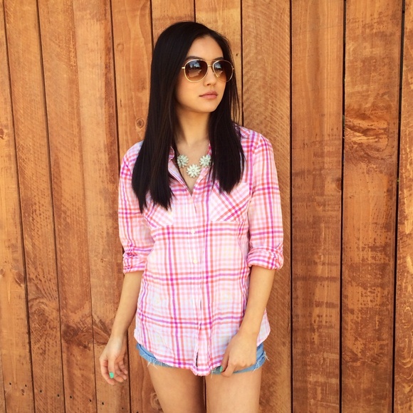 Sale! Orange and Pink Plaid Shirt