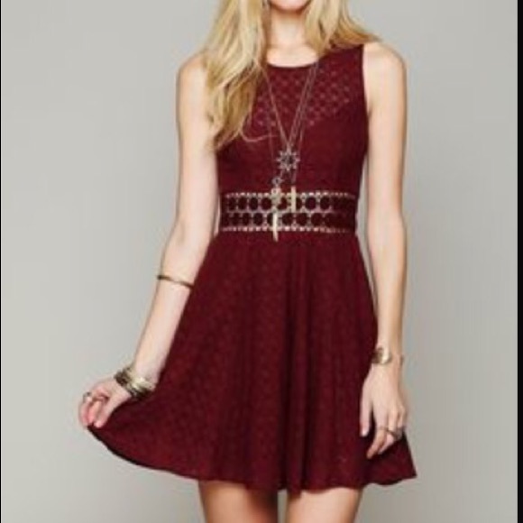 Red floral crochet dress