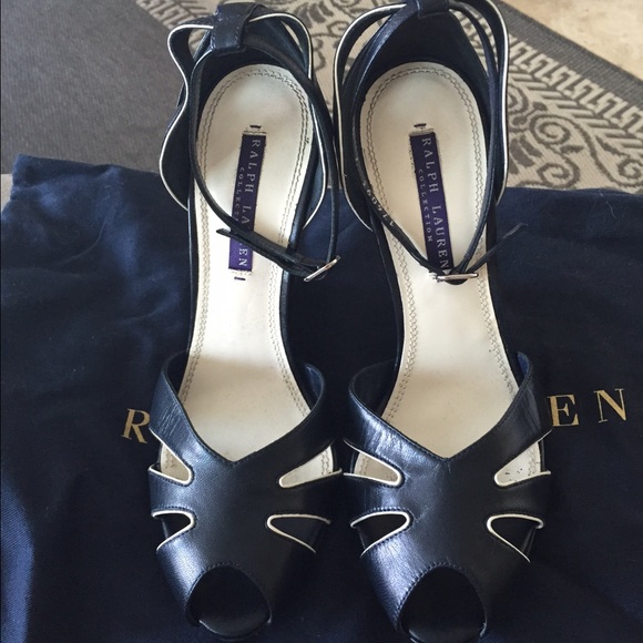Ralph Lauren Collection Navy leather wedges