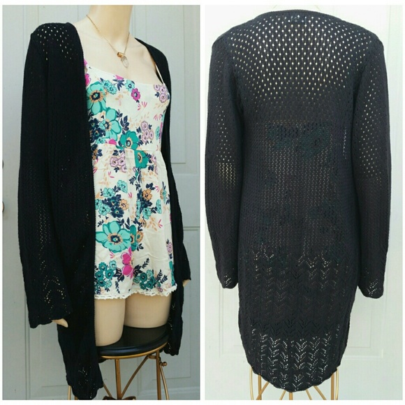 Vintage Boho long bell sleeve crochet cardigan