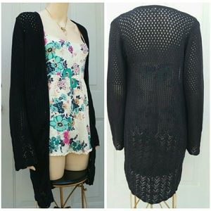 Vintage Boho long bell sleeve crochet cardigan