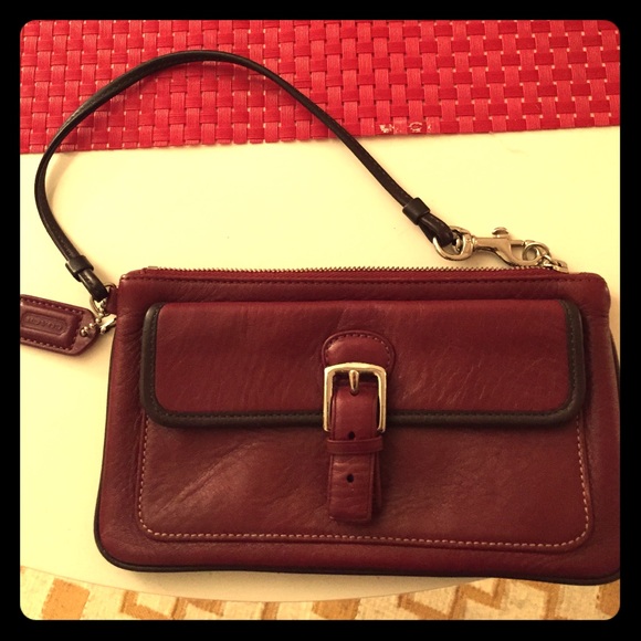 Coach Leather Dark Red Wristlet