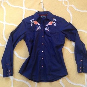 Navy with Orange and cream embroidery