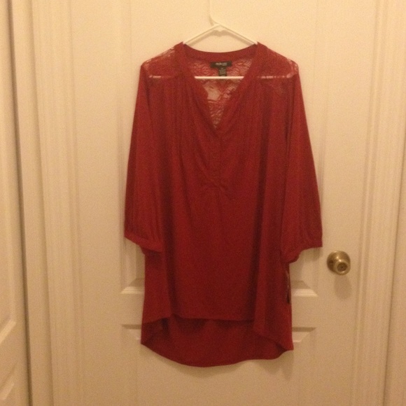 Brick red lace detail tunic