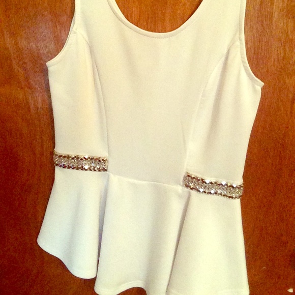 White peplum sequin top