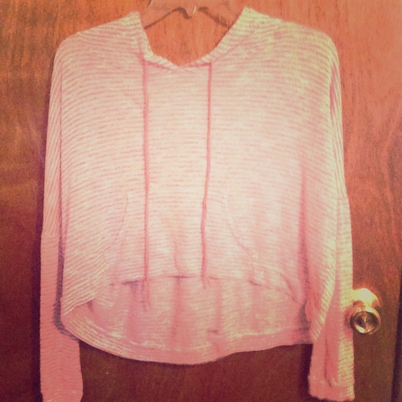 Pink and white stripped hooded top