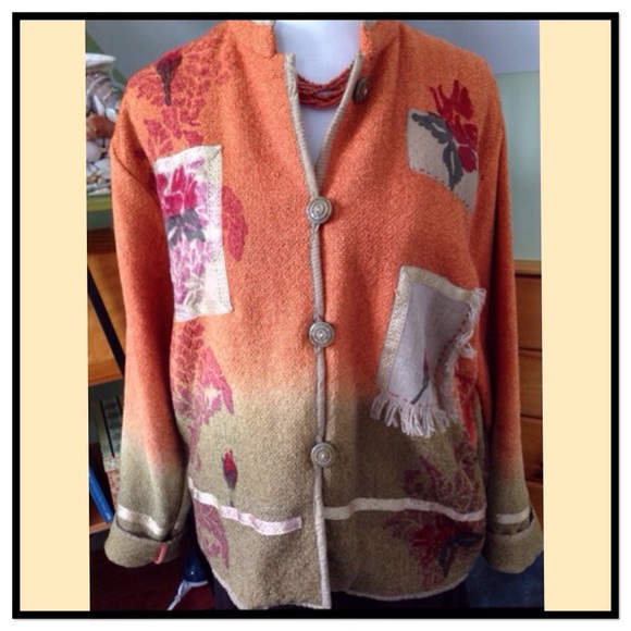 Orange and green jacket with patchwork pockets. - Picture 1 of 3