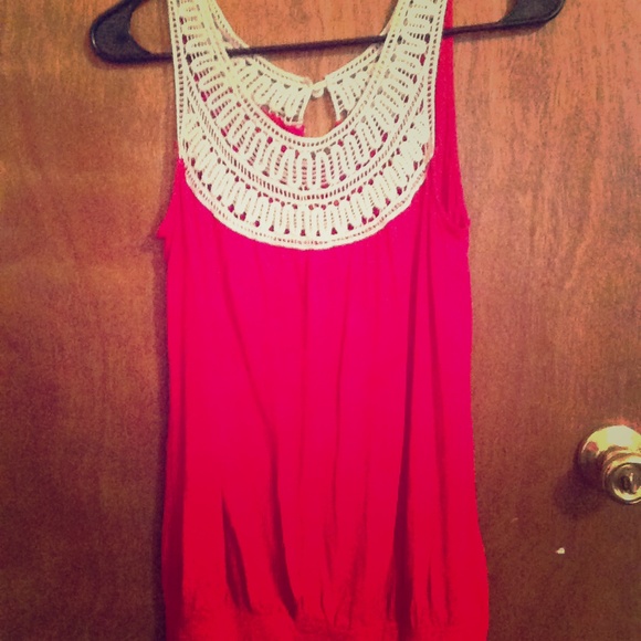 Red lacy top