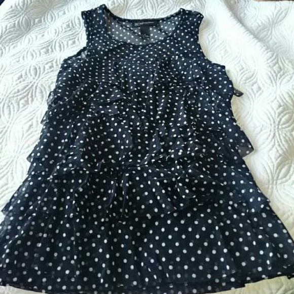 INC International Concepts Tops - Navy Polka Dot Ruffled Tank