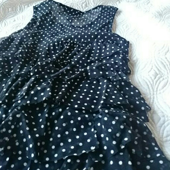 Navy Polka Dot Ruffled Tank - Picture 3 of 4