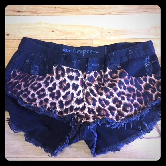 Destroyed black cheetah shorts