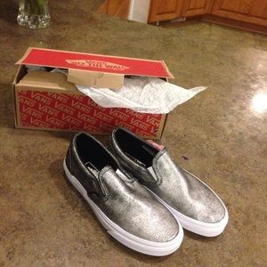 Vans silver metallic j crew style skater slip one