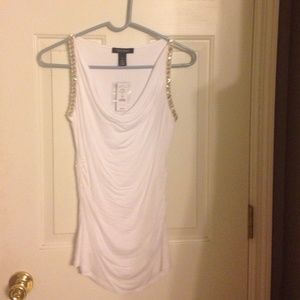 Embellish drape neck top.