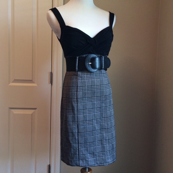 Houndstooth design with black halter style dress