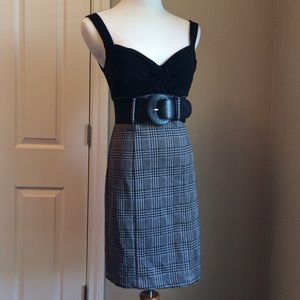 Houndstooth design with black halter style dress