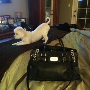 Michael Kors Hamilton Black Leather Satchel