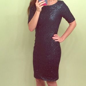 New navy blue matte sequin cocktail dress