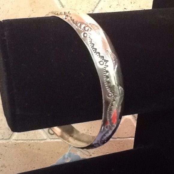 Southwest Stamped Sterling Silver Bangle Bracelet