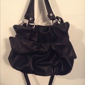 Elle Black Faux Leather Bow Crossbody Bag