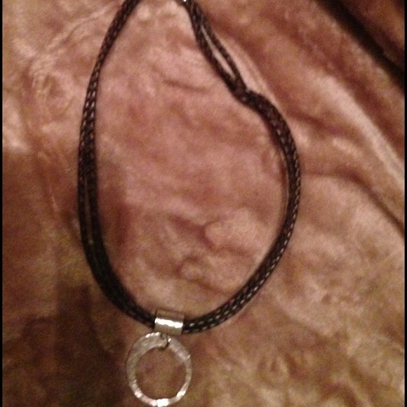 SILPADA BROWN LEATHER NECKLACE WITH SILVER SLIDE