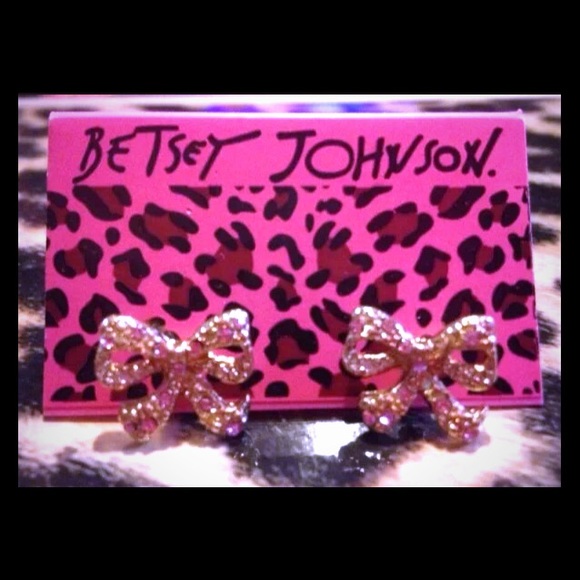 Betsey Johnson Pink rhinestone bow earrings