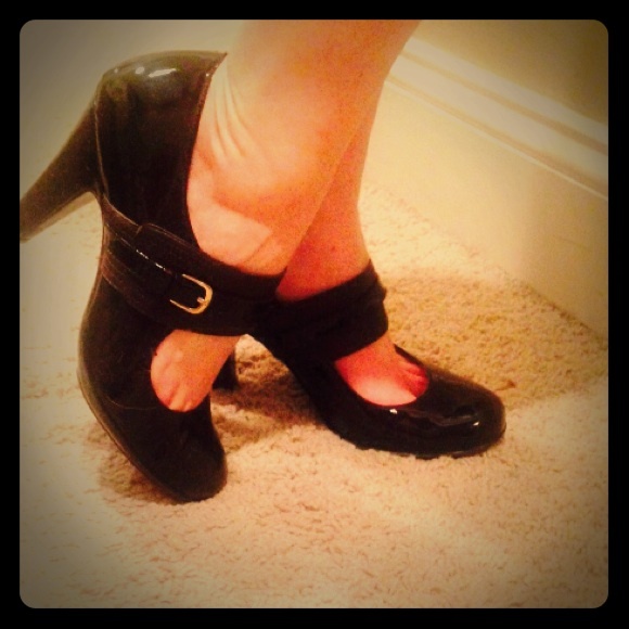 Chocolate Brown Patent Stacked Pump