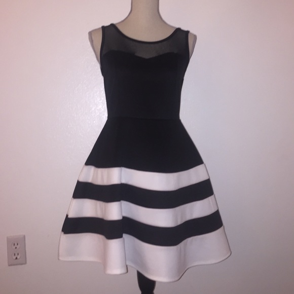Charlotte Russe Black and White Striped Mesh Dress