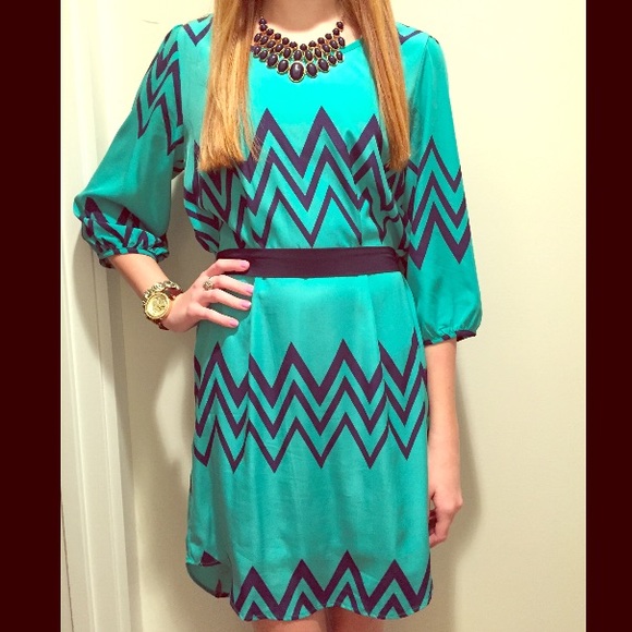 Navy and turquoise chevron dress - Picture 1 of 1