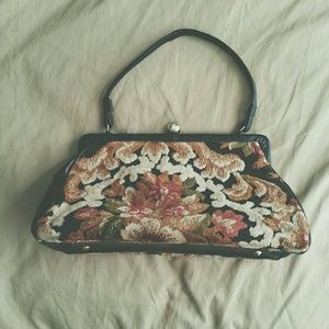Vintage carpet upholstery floral purse