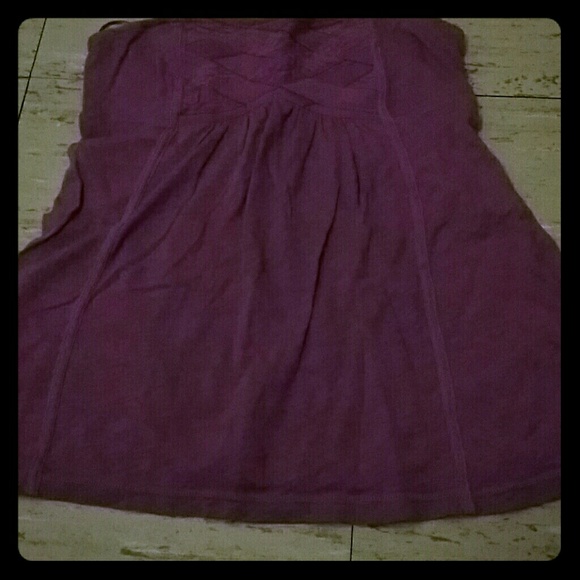 Plum strapless top.