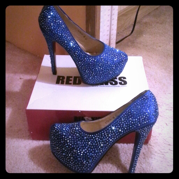 Blue rhinestone heels