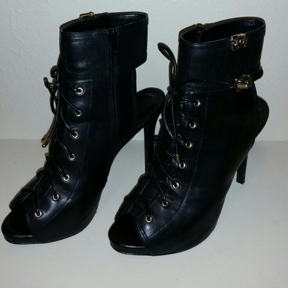 Gianna Binni black peep toe/open heel bootie pumps