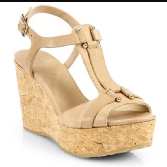 Authentic Jimmy Choo Pilar Leather Cork Wedge