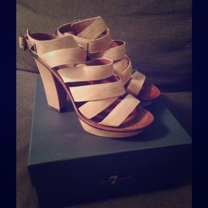 7 For All Mankind Natural Leather Platform Sandal