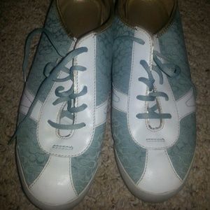 Blue, white, & gold Coach sneakers