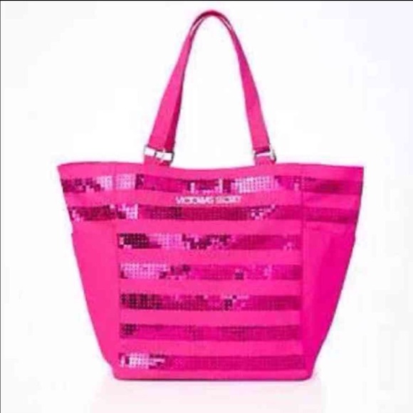 Victoria's Secret pink sequin stripe tote