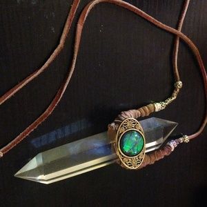 Boho gypsy Leather wrapped quarts necklace