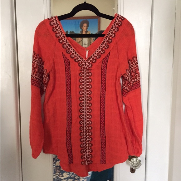 Free People Embroidered Double V Tunic
