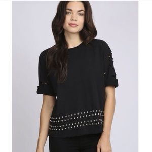 LF STORES BLACK STUDDED DISTRESSED