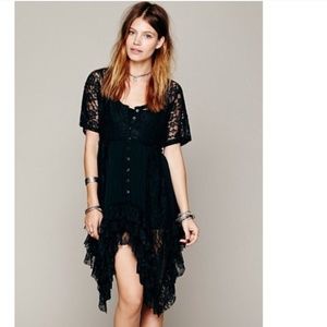 Free people black prairie ruffle lace dress