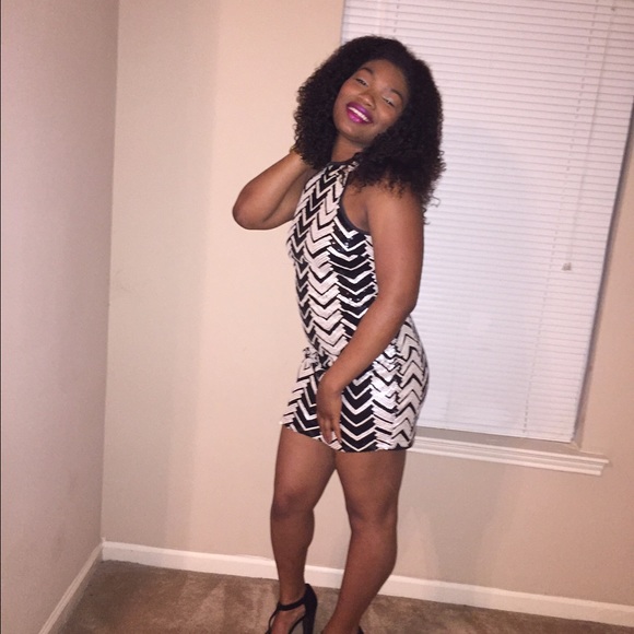 Black and white sequined party dress