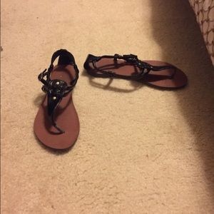 Black and Gold Snake Print Thong Sandals