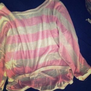 Pink and white striped belly shirt.