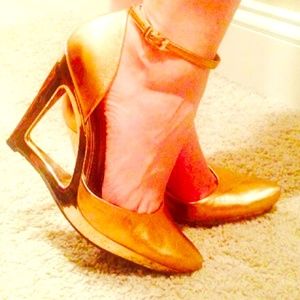 Bronze Cutout Platform Heels