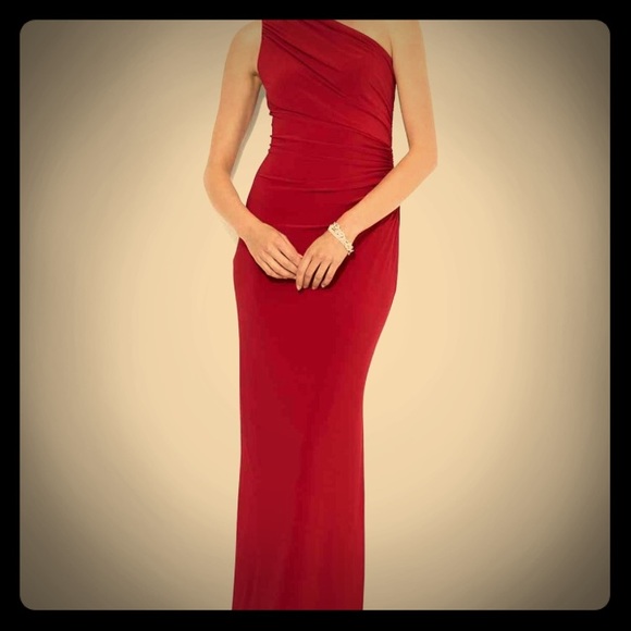 Long red formal dress.